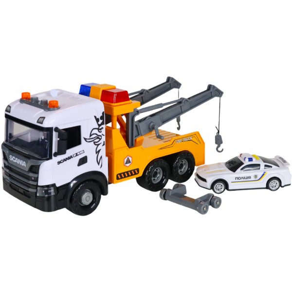 Фото - Наземная спецтехника TechnoDrive Mid Truck – ЭВАКУАТОР SCANIA С МАШИНОЙ ПОЛИЦИИ (свет, звук) (3004KS)